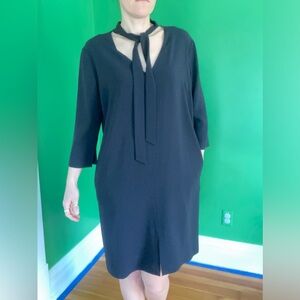 Alberto Biani Black Tie-Neck Shift Dress made in Italy